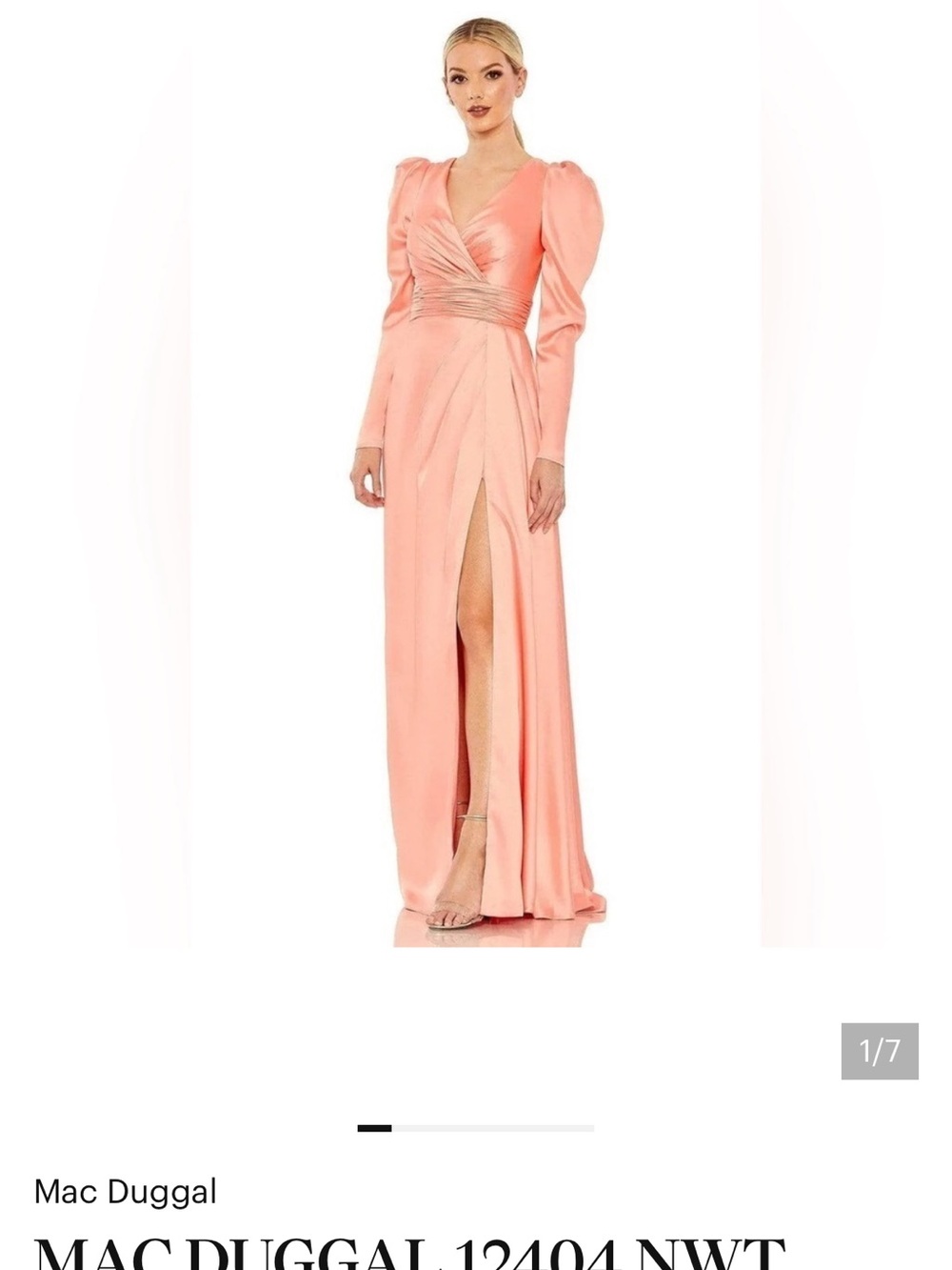 Mac Duggal Peach Long Sleeve V-Neck Evening Gown